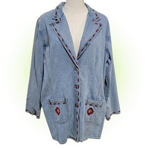 RARE! VTG CERVELLE COTTON SOUTHWEST EMBROIDERED JEAN JACKET EUC L